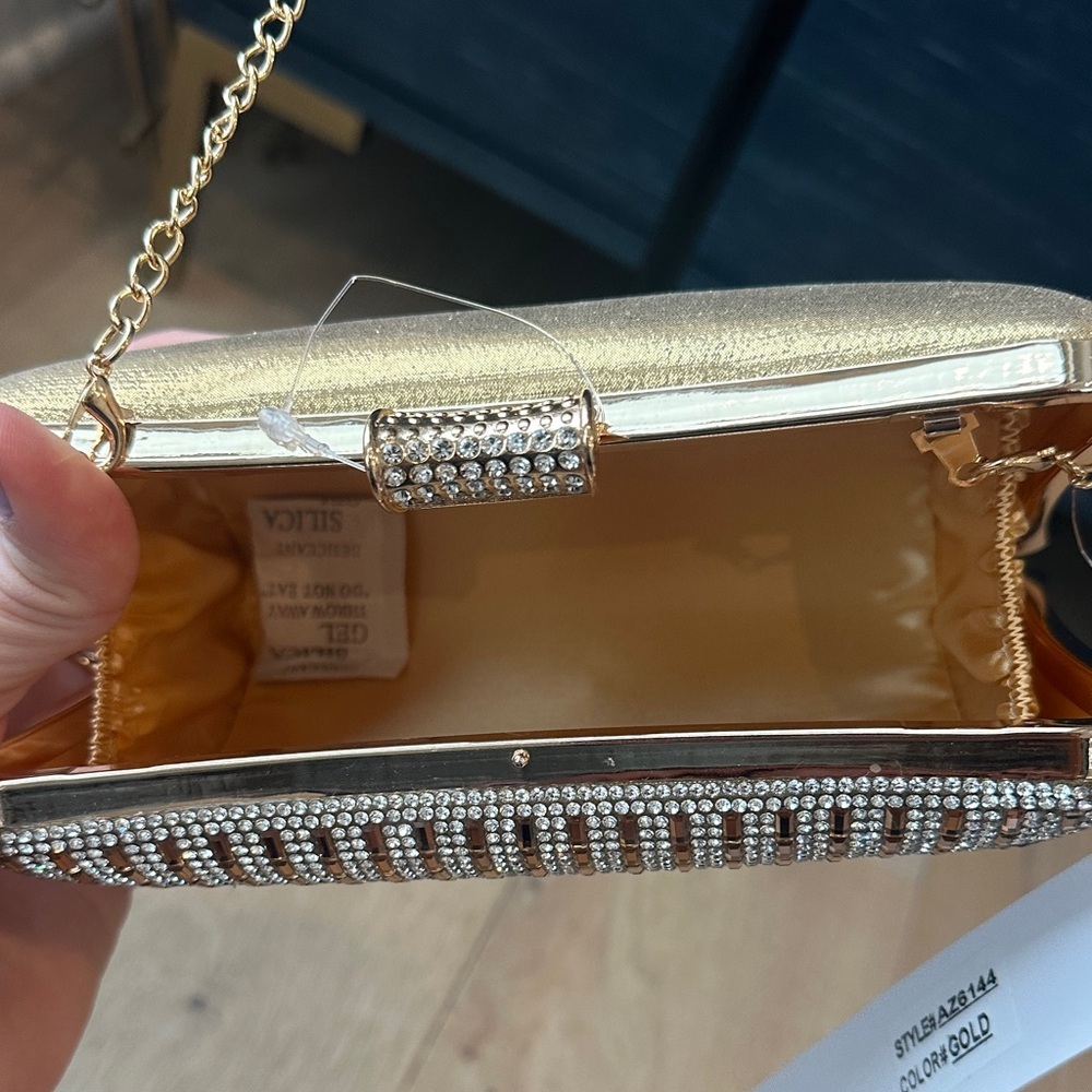 Alessi Gold & Silver Crystal Striped Evening Clutch - Picture 3 of 5